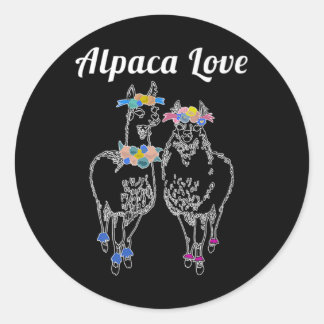 Sticker Rond Alpacas Llama Mariage mariée Groom Couple Love Mar
