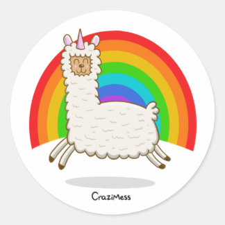 Sticker Rond Alpacorn Rainbow