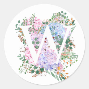 Sticker Rond alphabet botanique fleurs d'hydrangée W