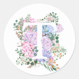 Sticker Rond alphabet botanique T hydrangea fleurs