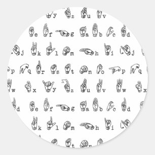 Sticker Rond Alphabet de langue des signes américaine en noir
