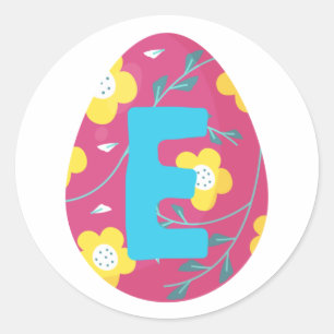 Sticker Rond Alphabet Oeuf de Pâques Lettre E Nom Équipe initia