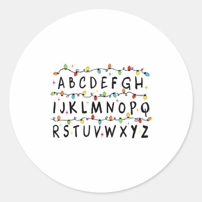 Sticker Rond Alphabet Stranger Christmas 2025 Lights Boys Girls (Devant)