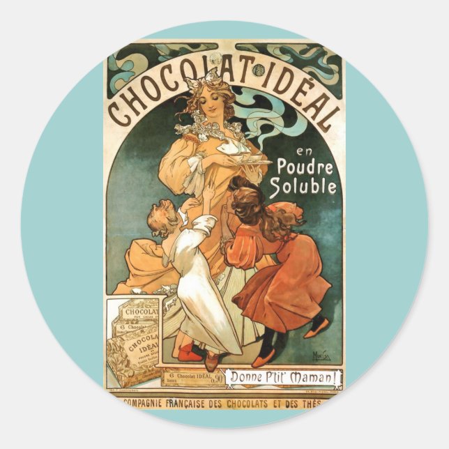 Sticker Rond Alphonse (Alfons) Mucha Chocolat Idéal (Devant)