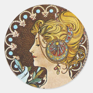 Sticker Rond Alphonse Mucha