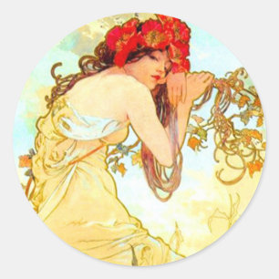 Sticker Rond Alphonse Mucha Art Nouveau Été