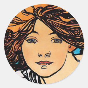 Sticker Rond Alphonse Mucha - Cycles Perfecta Art nouveau rétro