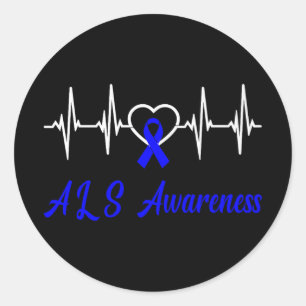 Sticker Rond Als Sensibilisation Heartbeat Love Blue Ribbon Sup