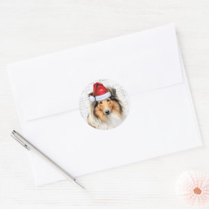 Sticker Rond Amant chien de Noël Rough Collie