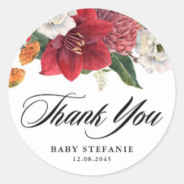 Sticker Rond Amaryllis botanique Baby shower Merci