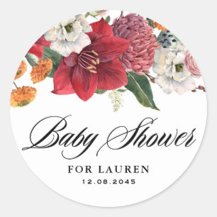 Sticker Rond Amaryllis et Chrysanthèmes Fête de Bébé Florale