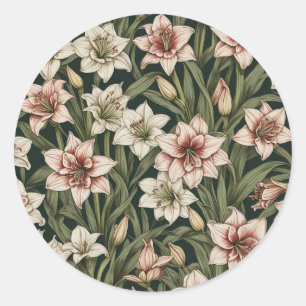 Sticker Rond Amaryllis fleurs vintages motif