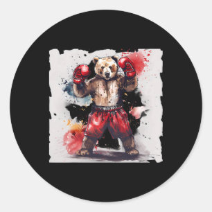 Sticker Rond Amateur de boxe ours gants de boxe kickboxing drôl