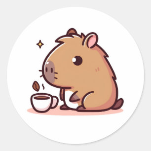 Sticker Rond Amateur de café Capybara