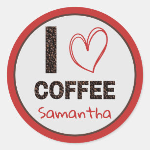 Sticker Rond Amateur de café Nom personnalisé Design de grain d