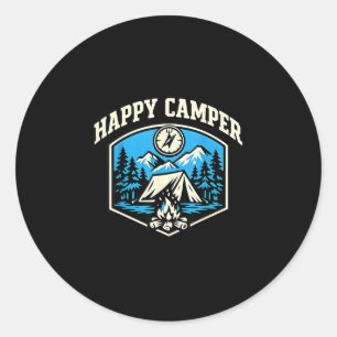 Sticker Rond Amateur de camping et de randonnée drôle, campeur 