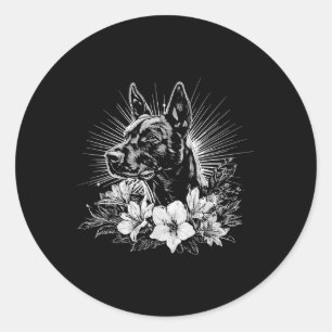 Sticker Rond Amateur de style tatouage belge Malinois Retro Chi