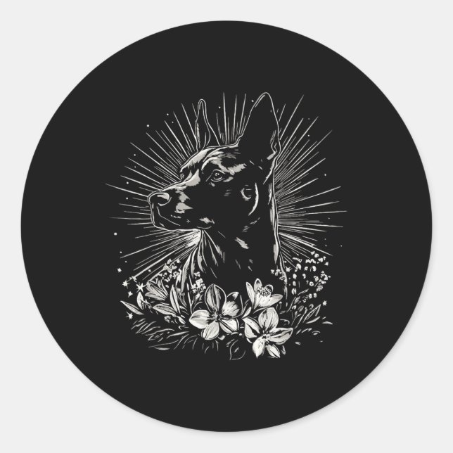 Sticker Rond Amateur de style tatouage belge Malinois Retro Chi (Devant)