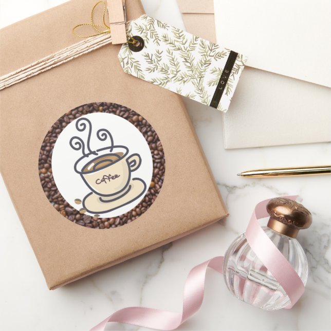 Sticker Rond Amateurs de café haricots et la coupe (Cadeaux)