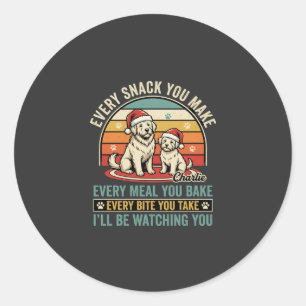 Sticker Rond Amateurs de chiens de Noël Snack en regardant