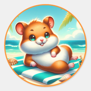 Sticker Rond Amateurs de hamster de plage mignonnes