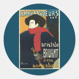 Sticker Rond Ambassadeurs, Aristide Bruant par Toulouse Lautrec