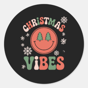Sticker Rond Ambiance de Noël Groovy Émoticône de sourire Vacan