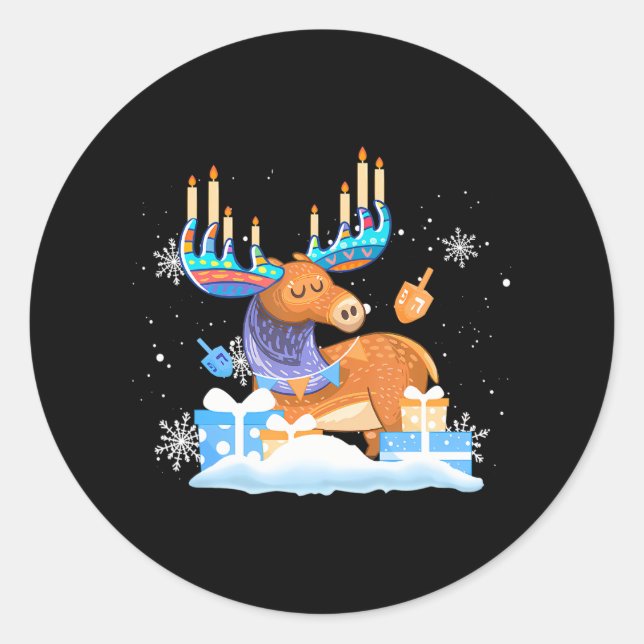 Sticker Rond Ambiance juive amusante Hanoukka Moose Pyjamas fil (Devant)