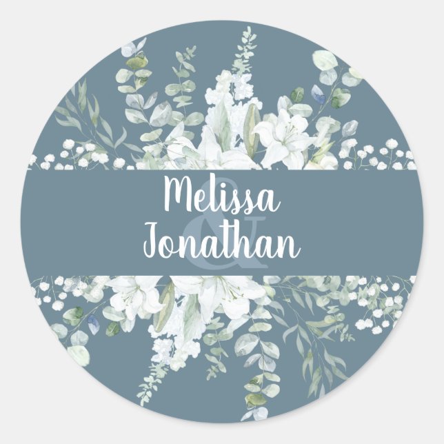 Sticker Rond Ambiance romantique aquarelle fleurie blanche fleu (Devant)