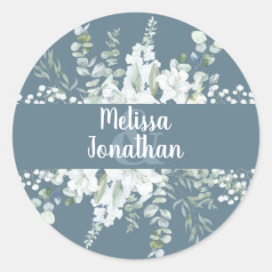 Sticker Rond Ambiance romantique aquarelle fleurie blanche fleu