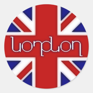 Sticker Rond Ambigram de "Londres" sur le drapeau BRITANNIQUE