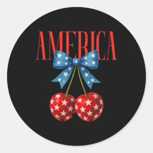 Sticker Rond America Cherries Us Drapeau Coquette Bow Cherry 4t