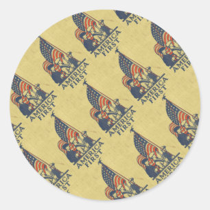 Sticker Rond America First Patriotic USA American Flag Vintage