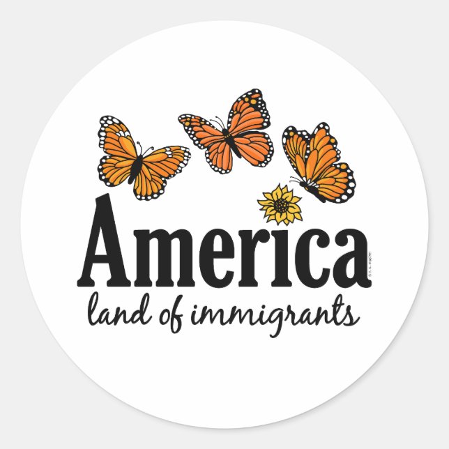 Sticker Rond America Land Of Immigrants (Devant)