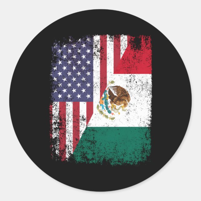 Sticker Rond Américain Mexicain Racines Demi Américain Usa Mexi (Devant)