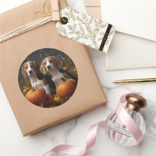 Sticker Rond American Anglais Foxhound Puppy Automne Delight