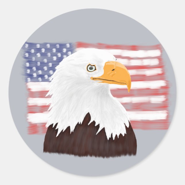 Sticker Rond American Bald Eagle and Flag - transparent sur gri (Devant)