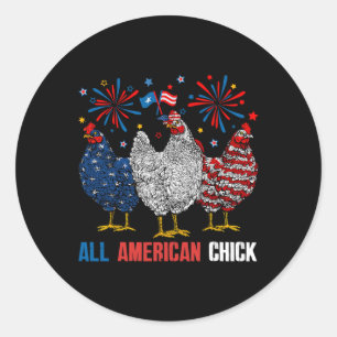 Sticker Rond American Chick Retro 4 juillet Patriotique Usa Chi