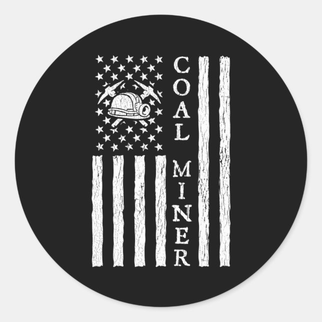 Sticker Rond American Coal Miner Usa Drapeau Mineur pour (Devant)