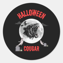 Sticker Rond american cougar on halloween night with crows