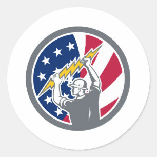 Sticker Rond American Electrician USA Flag Icon