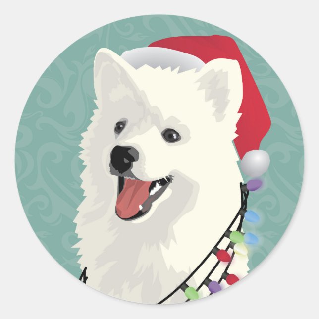 Sticker Rond American Eskimo Samoyé mignon Chien Chien Chien Ch (Devant)