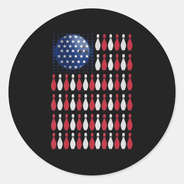 Sticker Rond American Flag Bowling Bowler Cadeaux Pour Bowling  (Devant)