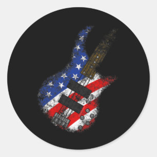 Sticker Rond American Flag By Guitare Usa Independence Day 4e