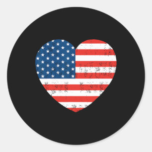 Sticker Rond American Flag Heart 4 juillet USA Patriotic
