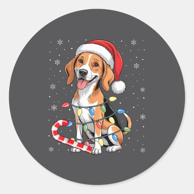 Sticker Rond American Foxhound Dog Ugly Christmas Candy Cane Tr (Devant)