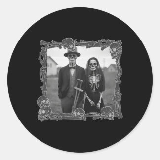 Sticker Rond American Gothic Skeleton Halloween Costume 