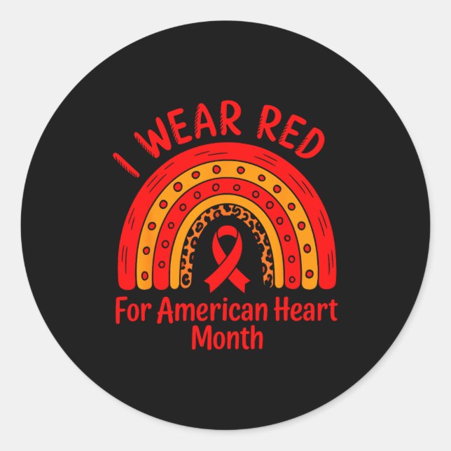 Sticker Rond American Heart Disease Awareness Month Ribbon Red  (Devant)