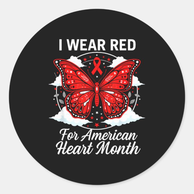 Sticker Rond American Heart Disease Awareness Month Ribbon Red  (Devant)