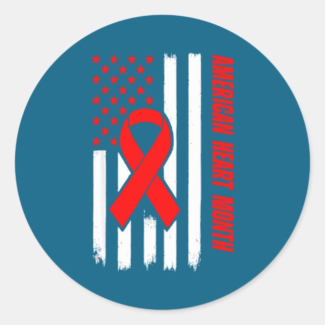 Sticker Rond American Heart Disease Awareness Month Ribbon Red  (Devant)